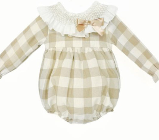 Wee me girls beige check romper BLACK FRIDAY