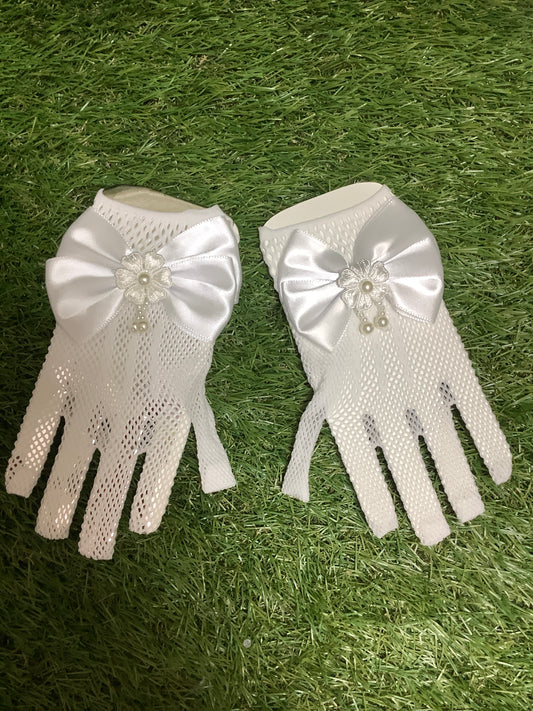 communion gloves net with Pearl bow 787912