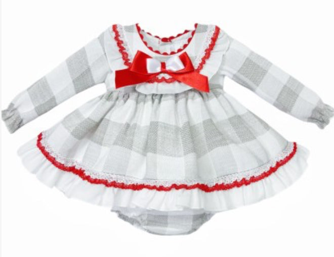 Wee me grey and white dress with red trim BLACK FRIDAY