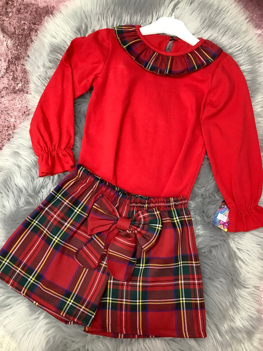 Girls red tartan shorts set BLACK FRIDAY