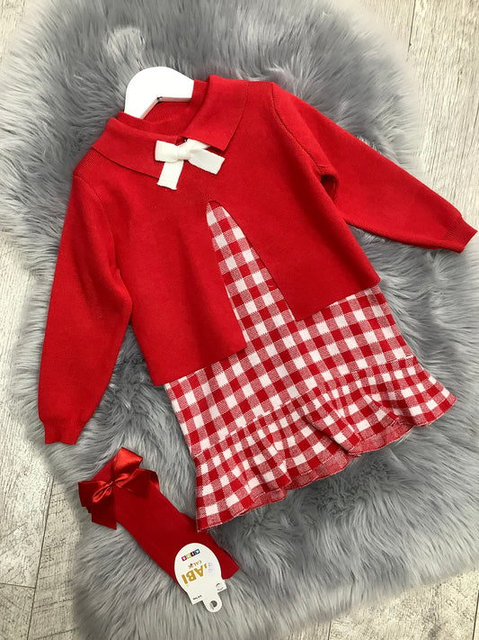 Girls knitted red check dress and top set BLACK FRIDAY