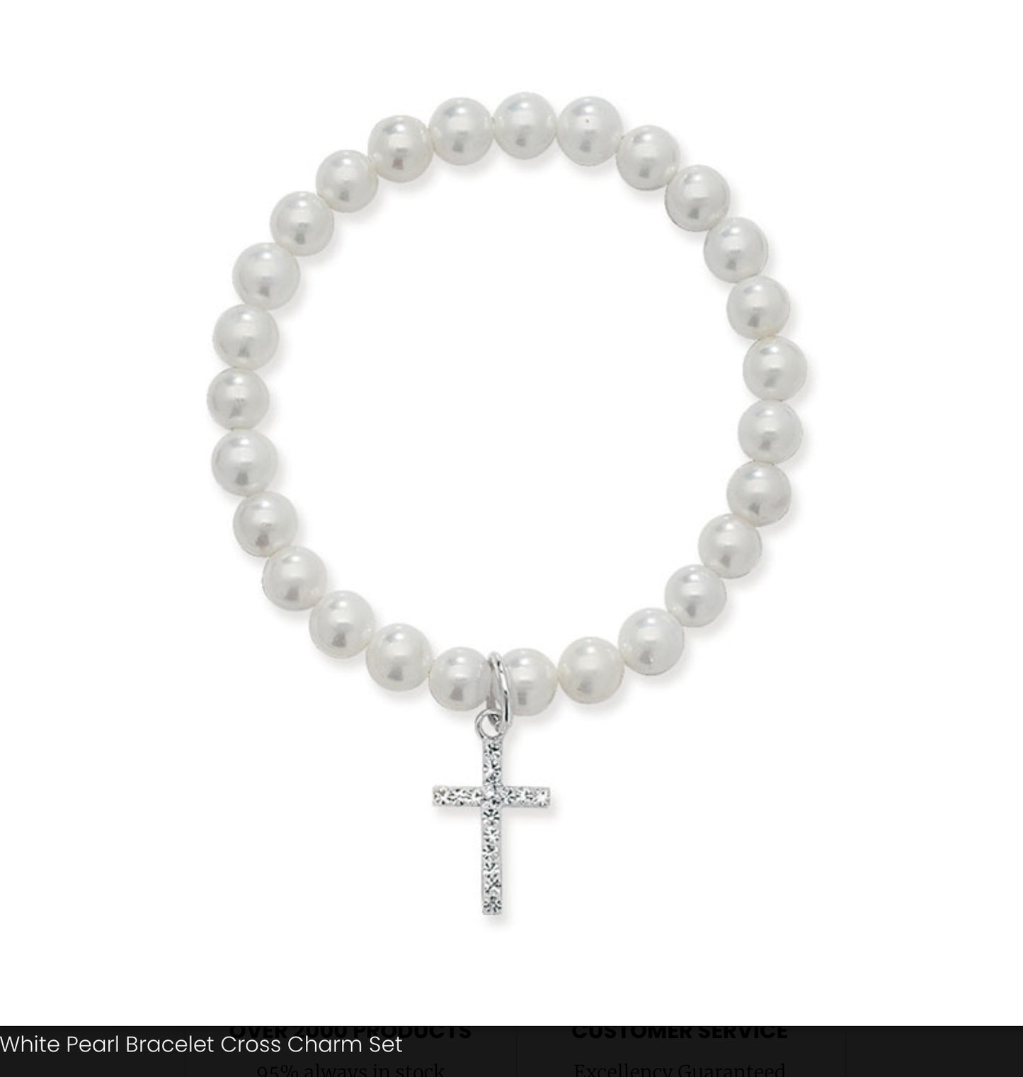 Communion stretch Pearl bracelet with CZ cross HSBR168B