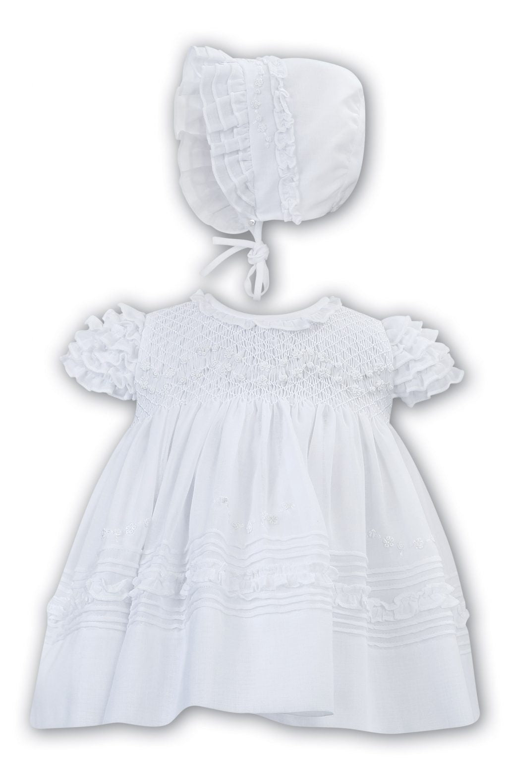 White Sarah Louise dress & bonnet