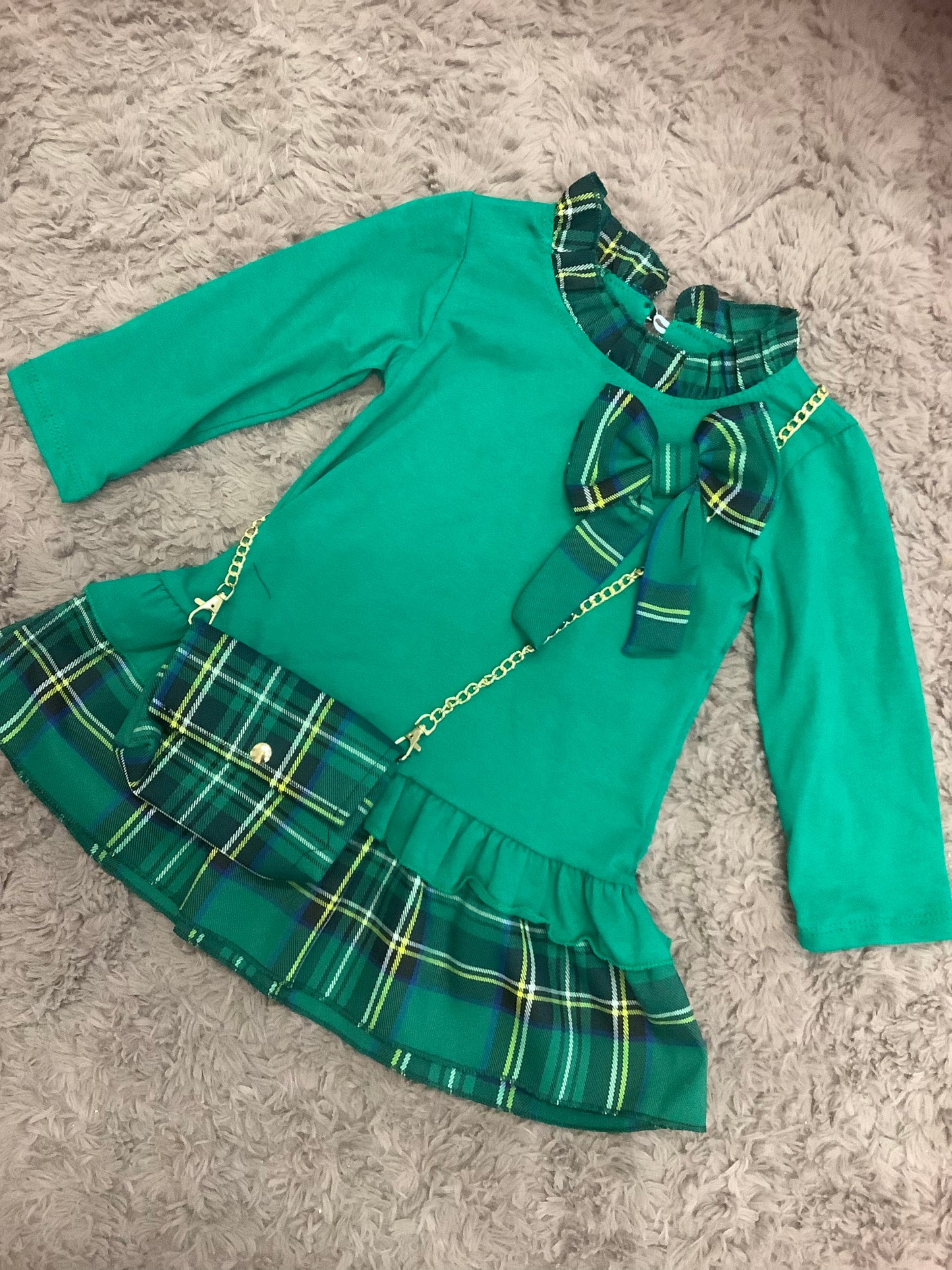 Christmas green tartan dress with matching bag P624 BLACK FRIDAY